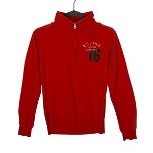 Boeing Company Red Quarter Zip Sweatshirt Womens Small Graphic Fleece Pullover